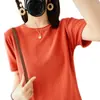 Camiseta de punto de algodón 100% para mujer de manga corta, estilo nuevo de verano 2026, borde enrollado, cuello redondo, holgada, fina