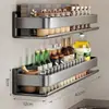 Estante de Almacenamiento de Cocina Montado en la Pared Sin Taladro Soporte para Cuchillos de Acero Inoxidable Estante de Almacenamiento de Condimentos de Múltiples Capas