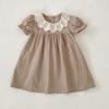 Vestido de niña de verano nuevo con cuello de encaje, traje de manga corta para niñas pequeñas, vestido de princesa, estilo coreano, para niñas pequeñas.