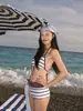 Traje de Banho Listrado para Meninas Coreanas 2026 Bikini de Duas Peças de Alta Qualidade Moda Praia Bikini