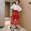 Falda larga para niñas, traje de primavera y otoño, nueva falda retro de estilo chino para niños mayores, traje Hanfu Tang