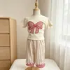 Conjunto de Ropa de Verano para Niñas, Elegante Conjunto de Dos Piezas con Pantalones Casuales de Manga Corta para Niñas Pequeñas, Ropa de Verano para Bebés Niñas de Comercio Exterior