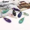 Wt-P2065 Colgante para Pendiente DIY con Forma de Gota Larga de Amazonita Obsidiana Incrustaciones de Circonitas de Colores