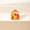 Broche Metálico Estilo Chino Dios de la Riqueza Cinco Bendiciones Rojo Festivo Año Nuevo Dios de la Riqueza Fortuna, Prosperidad, Longevidad Bolsa de Buena Suerte Decoración