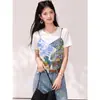 Sim Novo estilo camisa de manga curta falsa de duas peças para mulheres com design único e estampa irregular
