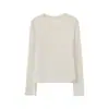 Top base de cachemira acanalado de cuello redondo minimalista para mujer, negro, corte ajustado, versátil, favorecedor, estilo otoño/invierno, cálido, de manga larga