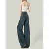 Jeans de pierna ancha azul oscuro estilo americano para mujer, tendencia de otoño, nuevos, de cintura alta, corte holgado, adecuados para figuras tipo pera, con un diseño de pierna recta y fluido.
