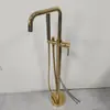 Torneira de Banheira de Chão Cinza Gunmetal de Latão com Coluna de Barril de Madeira Conexão na Parede da Cuba Chuveiro Independente Quente e Frio