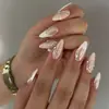 Estilo Europeo y Americano Cortos Chapados en Oro 3D Florales de Lujo Forma de Almendra Manicura Francesa Uñas Postizas Puntas de Uñas Portátiles