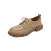 Zapatos de Cuero Brock Pequeños Suaves y Cómodos para Usar Siempre en las Cuatro Estaciones Otoño 2022 Tacón Bajo Punta Redonda Cordones de Piel de Vaca para Mujer