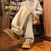 Pantalones gruesos de cuadros de tres barras para hombre, invierno, gruesos, de marca de moda, cálidos, rectos, otoño e invierno, vintage, casuales, de pierna ancha
