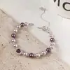 Pulsera de Perla Sirena Rosa Arándano Circonita Microincrustada Cubo de Azúcar Morado Deslumbrante Pulsera de Cordón Pulsera Versátil de Lujo Ligero
