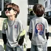 Ropa interior térmica cálida para niños, estilo patchwork de forro polar, otoño invierno 2026, nuevo, talla mediana y grande, cuello redondo, top moderno