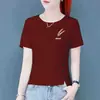 Camiseta de manga corta para mujer talla grande, nuevo estilo coreano de verano 2024, holgada y versátil, camiseta irregular de longitud corta