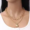 Colar Europeu e Americano Moda Transfronteiriça Camada Dupla Coração para Mulheres Corrente Grossa Corrente Clavicular Simples Hip Hop Metal Colar Tendência