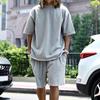 25 Exportación Europea y Americana Amazon Talla Grande Traje Casual para Hombre Camiseta Holgada de Manga Corta Primavera y Verano Pantalones Cortos Color Puro Traje para Hombre