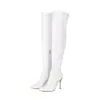 Novas Botas de Cavaleiro de Couro Patente Estilo Europeu e Americano, Botas Longas Acima do Joelho, Botas Vermelhas de Salto Alto para Pole Dance, Tamanhos Grandes 40-48