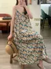 Vestido de Verano Nuevo Estilo Literario y Artístico con Tirantes Florales Frescos, Holgado y de Moda, Vestido de Longitud Media Impreso Versátil Venta al por Mayor