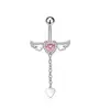 Piercing para Umbigo com Design de Asas e Coração Cravejado de Zircônia, Joia para Umbigo, Anel para Umbigo, Piercing para Umbigo, Joia para Umbigo, Venda Quente Europeia e Americana, Moda, Amazon