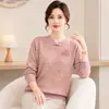 Conjunto de top de manga larga de otoño para madre, nuevo estilo primavera y otoño 2026, conjunto de chal de punto de alta elasticidad para mujeres de mediana edad