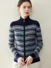 Chaqueta de Punto de Cachemir a Rayas para Mujer 2025 Otoño e Invierno Nuevo Estilo Simple Casual Efecto Adelgazante Prendas Versátiles Venta al por Mayor