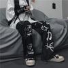 Pantalones Casuales para Hombre Modernos con Cordón Estilo Hong Kong Estampados Pantalones Largos Estudiante Sueltos Pantalones Deportivos Retro Oscuros Deportivo Casual