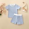 2025 Nuevo Estilo de Verano Infantil y para Niños Pequeños Unisex para Niño y Niña Bebé Rayado Sencillo Transpirable Cuello Redondo Manga Corta Traje de Shorts
