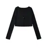 Cárdigan Corto de Tencel con Cuello en V Fino para Mujer, Verano, Dos Botones, Cintura Alta, Corte Ajustado, Manga Larga, Color Sólido, Versátil, Fácil de Usar, Ropa de Abrigo