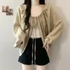 Jaqueta de Proteção Solar Estilo Resort Preguiçoso de Verão Tamanho Plus Cardigan Solto com Cordão Xale Fino Blusa Solta Pequena