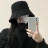 Sombrero de Pescador Negro para Mujer 2025 Nuevo Verano Sombrero para Cabeza Grande con Visera de Alta Gama y Protección Solar Sombrero Bucket
