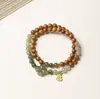 Pulsera de Doble Círculo de Jade Hetian de Cook 6mm con Trébol de Cuatro Hojas Degradado Doble Círculo Nueva Joyería Étnica de Estilo Chino para Pareja