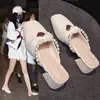 Mules Estilo Hada de Perlas Francesas para Mujer, Nuevos Zapatos de Tacón Alto para Primavera/Verano 2026 con Tacón Medio Grueso, Sin Cierre para Uso en Exteriores
