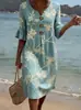 En Stock Amazon Moda Transfronteriza Mujer Nuevo Cuello en V Botones Estampado Floral Casual Vestido de Algodón y Lino