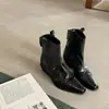 Nuevas botas Chelsea retro ultrasuaves para mujer, botas vaqueras estilo western con tacón grueso y corte en V, botas ajustadas plisadas, botines de punta fina con corte en V