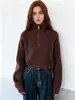 Suéter Vermelho com Gola Alta e Zíper Parcial para Mulheres, Novo Estilo Coreano Outono/Inverno 2026 Estilo Solto Preguiçoso Tricô com Gola Reversível