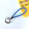 Chaveiro de corda trançada com anel duplo chaveiro de couro PU colorido novo pingente para bolsa feminina chaveiro para pendurar na cintura