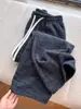Pantalones cálidos de pierna ancha con cordón, forro polar, textura estilo Chanel pequeño, nuevos pantalones de chándal gruesos para mujer, estilo perezoso, pantalones deportivos casuales