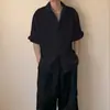 Camisa de lino para hombre con hombros rectos y manga enrollada, manga corta, estilo 'old money', mezcla de algodón y lino, camisa blanca para hombre, top ligero de verano para niños