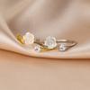 Anel de camélia com diamante único retrô e elegante em prata 925 Love Rocky, com abertura para dedo R01608