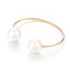 Pulseira Doce Feminina Minimalista Japonesa e Coreana de Aço Inoxidável Banhada a Ouro 18K Design Minimalista da Moda Abertura com Duas Contas