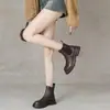 Botines Chelsea Británicos de Lujo Ligero Otoño/Invierno Nuevos Botines Cortos para Mujer Suela Gruesa Tacón Grueso Retro Punta Redonda Caña Corta Elástica Botines Adelgazantes