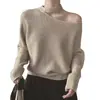 Camiseta Base de Punto de Color Sólido Irregular con Cuello Halter de un Hombro para Mujer, Suéter de Lujo Ligero de Alta Gama para Otoño e Invierno, Elegante Top Interior