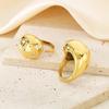 Anillo abierto de acero inoxidable con forma de gota de agua y incrustaciones de diamantes lisos de moda transfronteriza, anillo de joyería de moda de alta gama que combina con todo para mujer