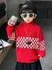 0366 Suéter de cuello alto para niños Invierno Nuevo Rojo Tejido Grueso Suéter Base Cálido para Niños Año Nuevo