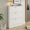 Zapatero ultradelgado de 17 cm para uso doméstico, gabinete moderno y simple de entrada con puerta abatible para pasillos estrechos, zapatero económico, ahorrador de espacio