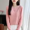 Cardigan de Tricô Pesado com Gola Redonda e Pérolas, Estilo Novo Outono 2026, Corte Solto com Pedrarias em Formato de Meteoro para Mulheres