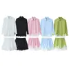 Conjunto de shorts para mujer marca Z europeo y americano AliExpress, popular camisa de moda con retazos de encaje, transfronterizo verde claro y azul cielo ZA