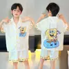 Pijama Novo para Meninos 2026 Verão Seda de Gelo Manga Curta Estilo Fino Infantil Masculino Tamanho Grande Roupa de Casa Roupa Externa
