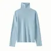 ¡Estilo básico! Suéter de punto 100% lana con cuello alto de encaje sin costuras para mujer, manga larga, jersey, para usar en capas, capa base, suéter