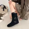 Botines Chelsea Retro con Hebilla Estilo Coreano para Mujer 2026 Otoño Nuevo Punta Redonda Aumento Oculto de Altura Ante Estilizador Fruncidos Botas